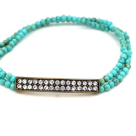Stretchy Turquoise/Rhinestones Bracelet - Picture 2 of 4